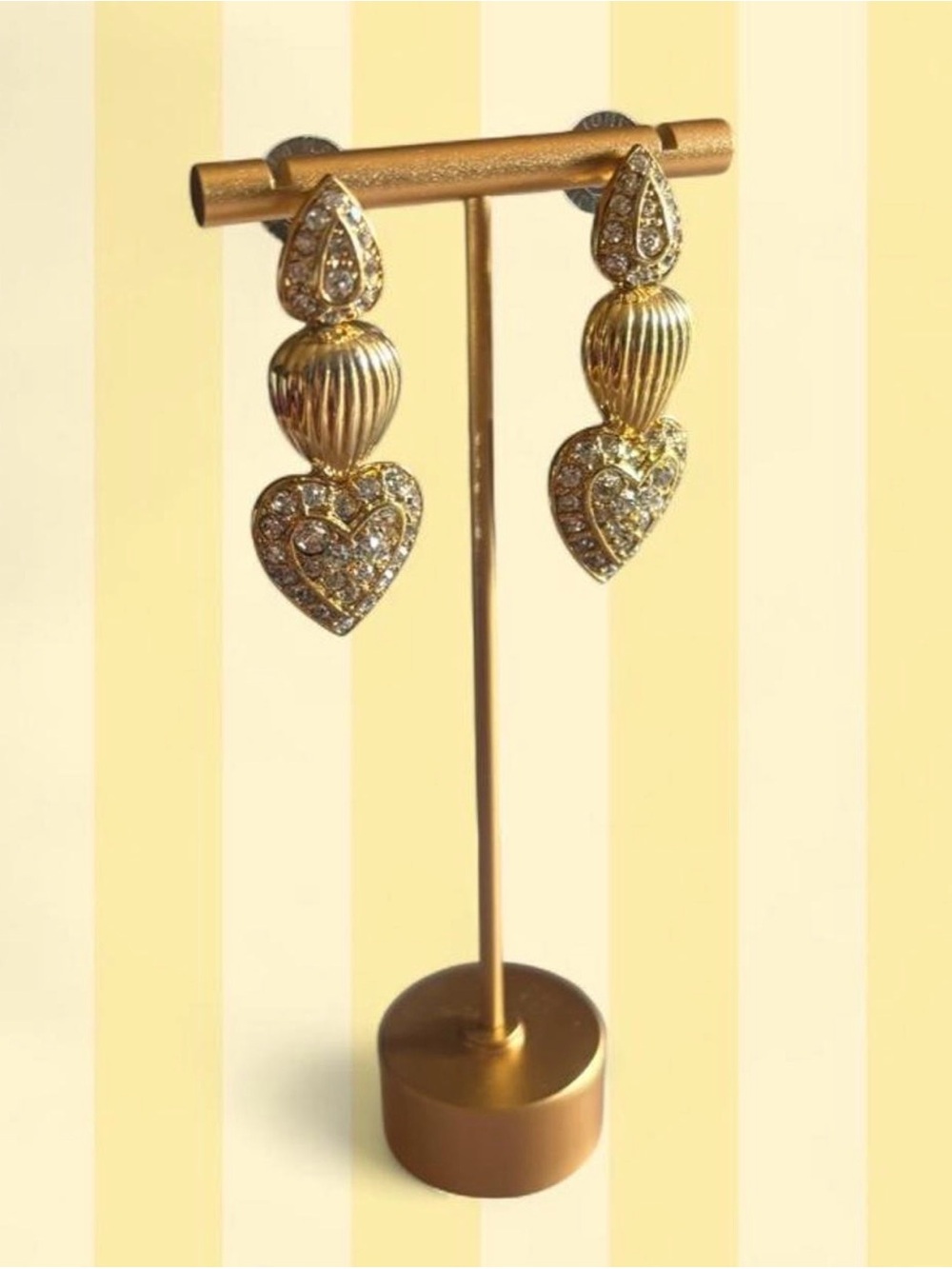 Nolan Miller Gold-Tone Crystal Heart Drop Earrings
